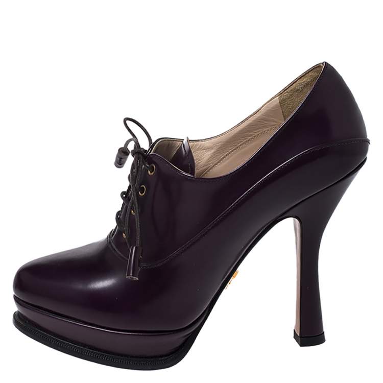 Prada Purple Leather Lace Up Platform Booties Size 36.5