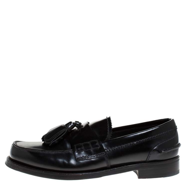 Prada Black Leather Tassel Detail Slip On Loafers Size 39.5 Prada TLC