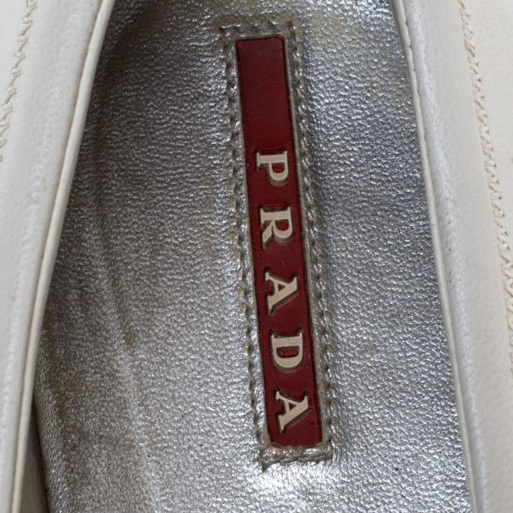 Pre Owned Prada White Leather Bow Ballet Flats Size 39
