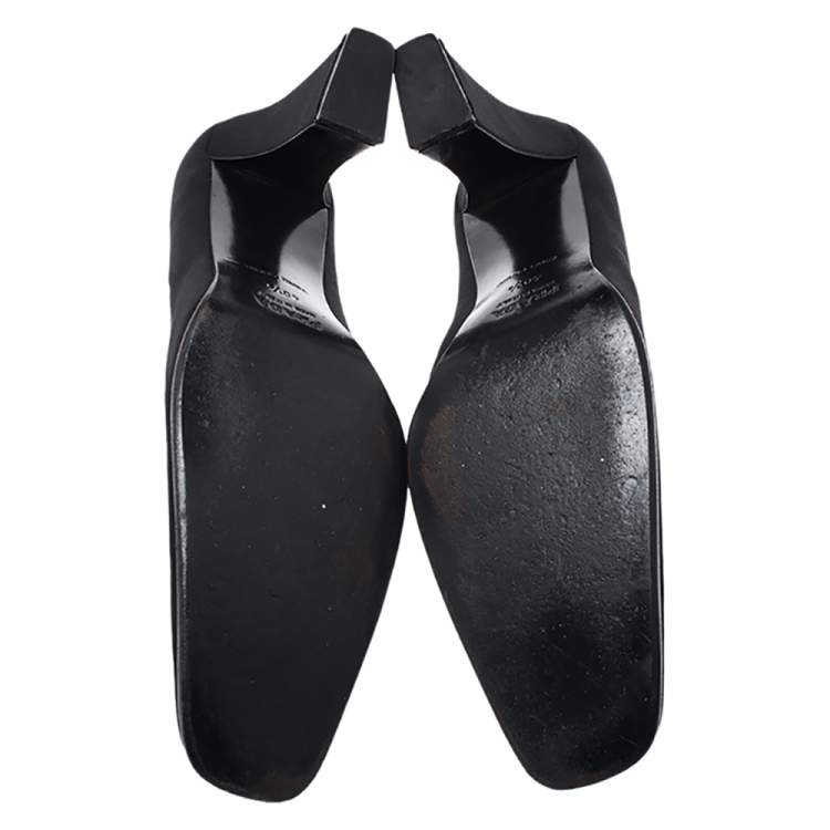 Pre Owned Prada Black Fabric Block Heel Pumps Size 40.5