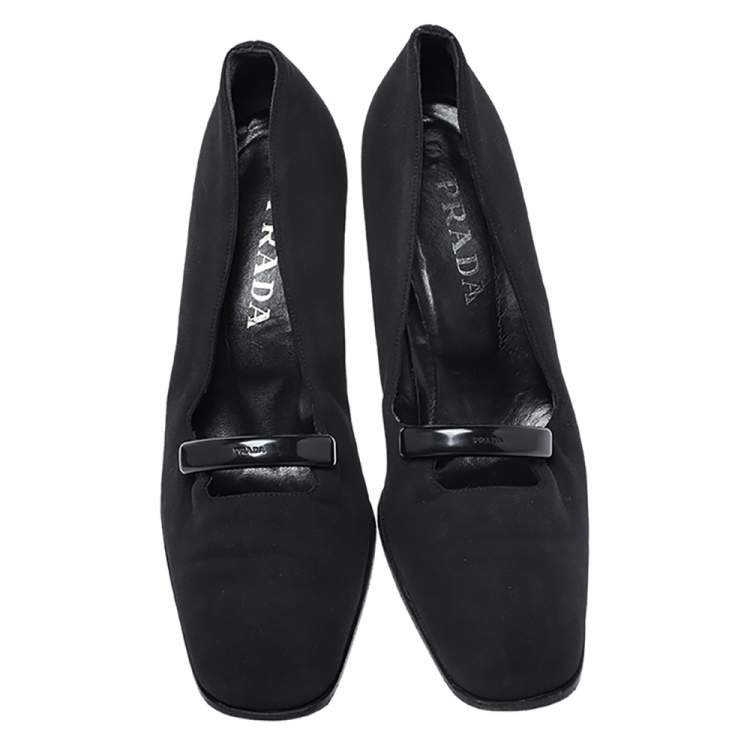 Pre Owned Prada Black Fabric Block Heel Pumps Size 40.5