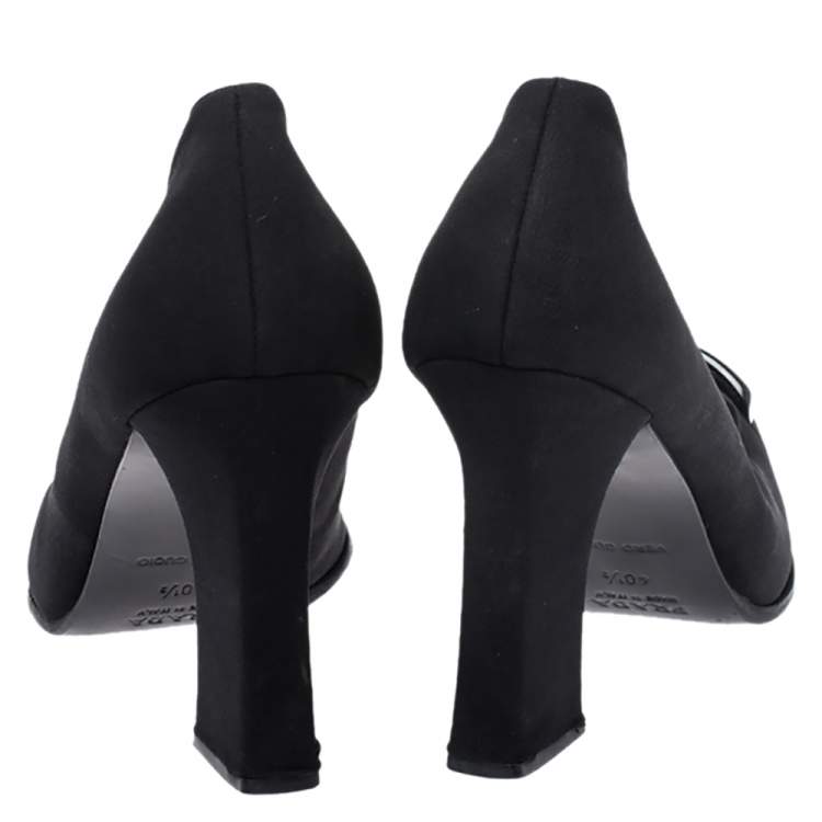 Pre Owned Prada Black Fabric Block Heel Pumps Size 40.5
