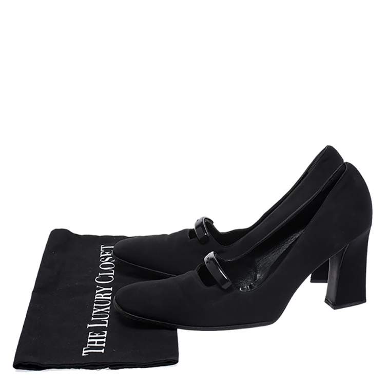 Pre Owned Prada Black Fabric Block Heel Pumps Size 40.5