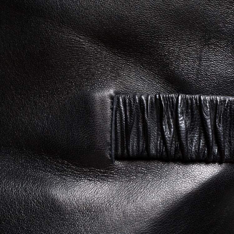 Pre Owned Prada Black Leather Peep Toe Platform Ankle Boots Size 37.5