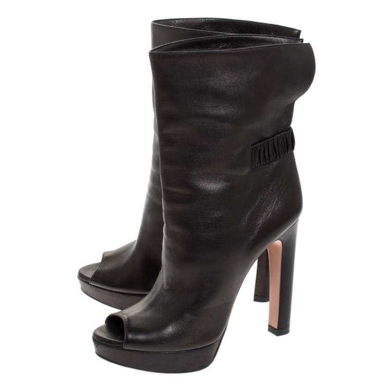 open toe leather ankle boots