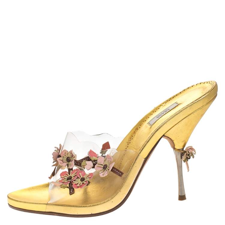 Prada Gold Floral Applique PVC Slide Sandals Size 39 Prada | TLC