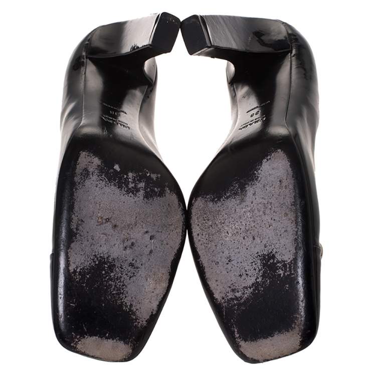 Pre Owned Prada Black Patent Leather Logo Detail Pumps Size 38