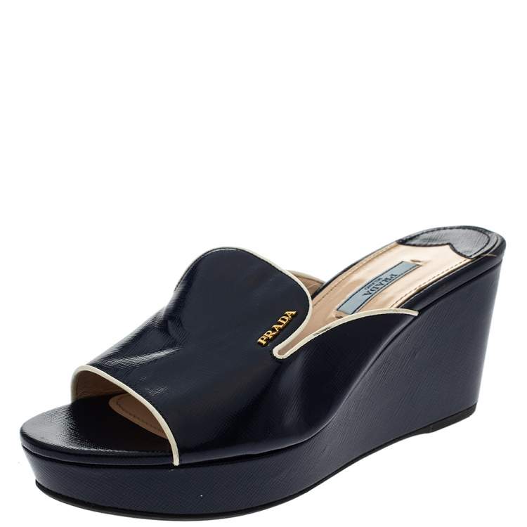 navy blue leather wedges