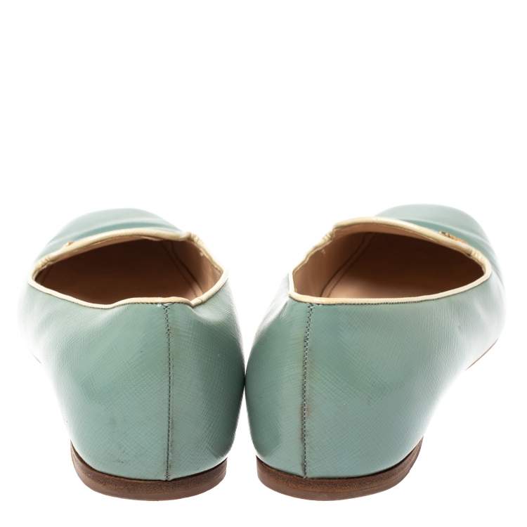 Pre Owned Prada Blue Patent Saffiano Leather Smoking Slippers Size 38.5