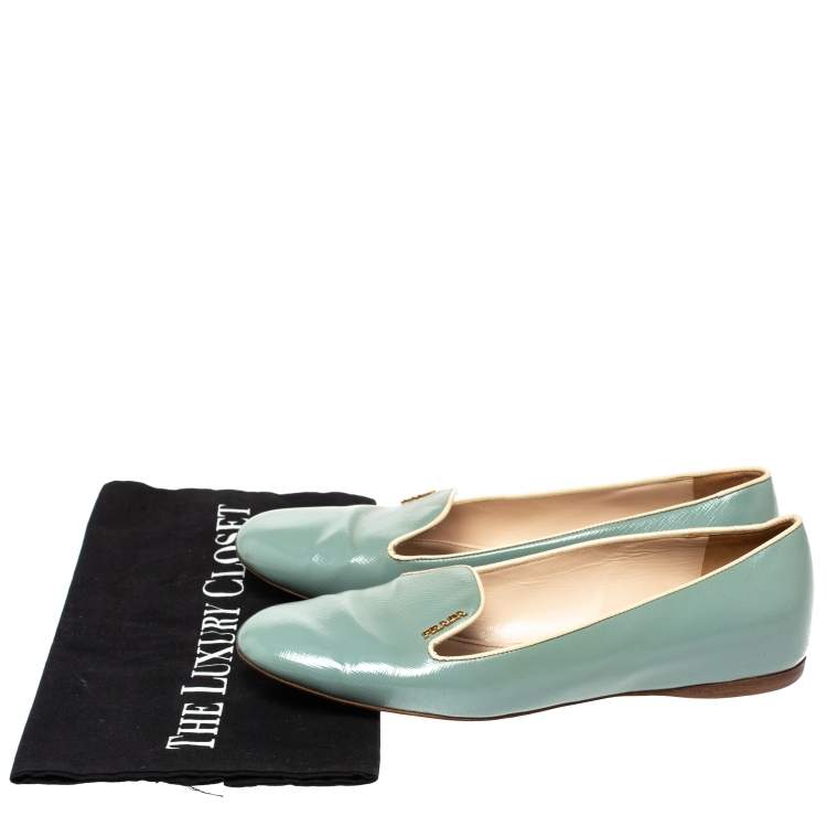 Pre Owned Prada Blue Patent Saffiano Leather Smoking Slippers Size 38.5