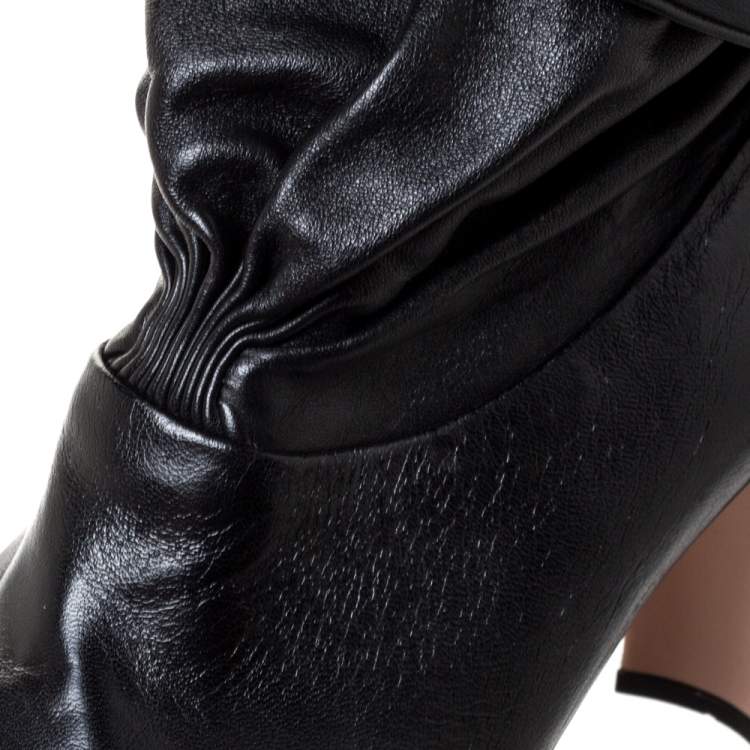Pre Owned Prada Black Leather Fold Over Ankle Booties Size 37.5