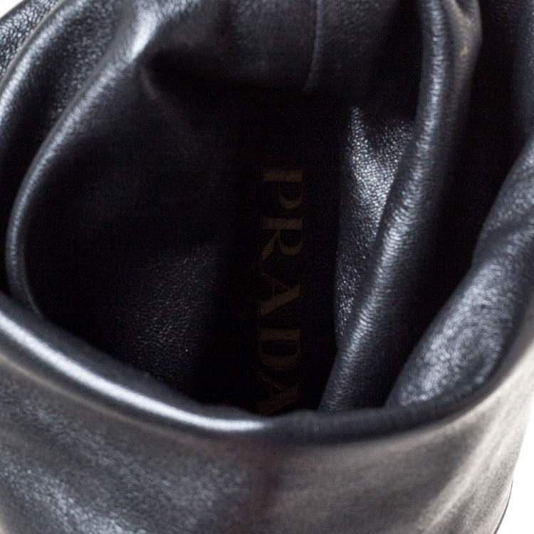 Pre Owned Prada Black Leather Fold Over Ankle Booties Size 37.5