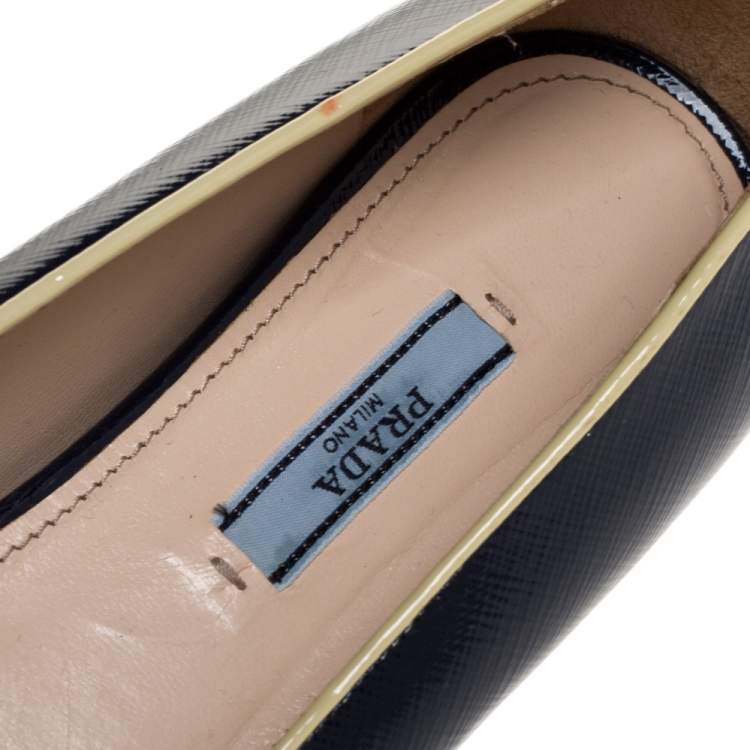 Pre Owned Prada Dark Blue Patent Saffiano Leather Smoking Slippers Size 40.5