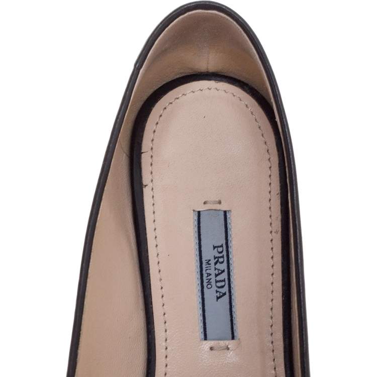 Pre Owned Prada Silver/Black Brogue Leather Pointed Toe Smoking Slippers Size 37