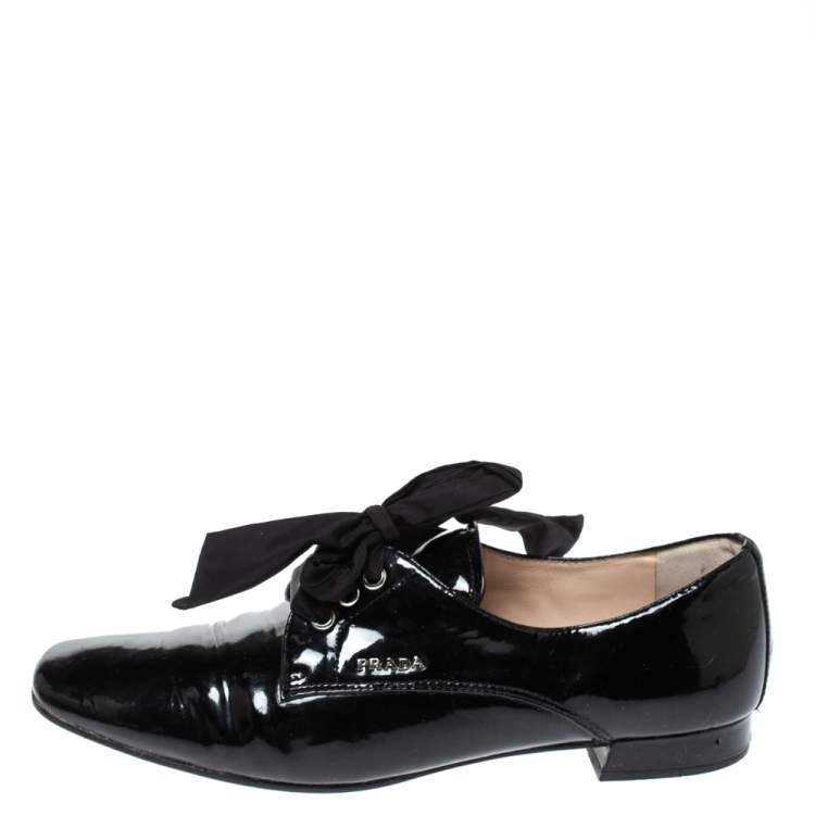 Pre Owned Prada Black Patent Leather Lace Up Derby Size 37.5
