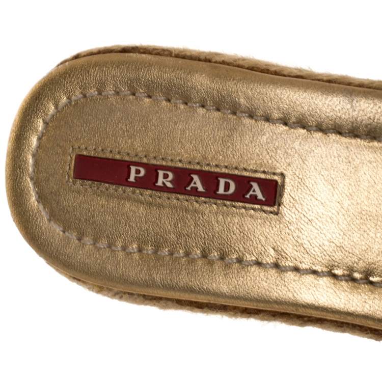 Pre Owned Prada Sport Yellow Patent Leather Cork Wedge Espadrille Slide Sandals Size 38.5
