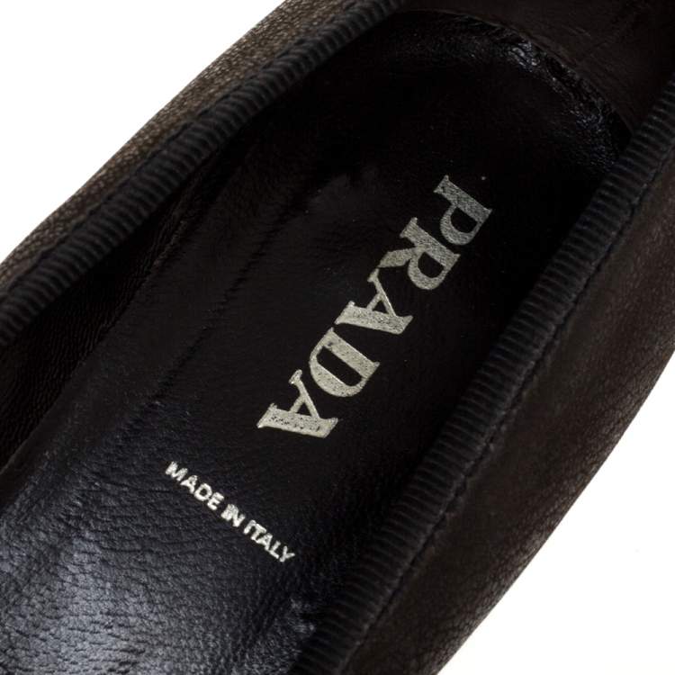 Pre Owned Prada Dark Brown Leather Crystal Embellished Vintage Pointed Pumps Size 36.5