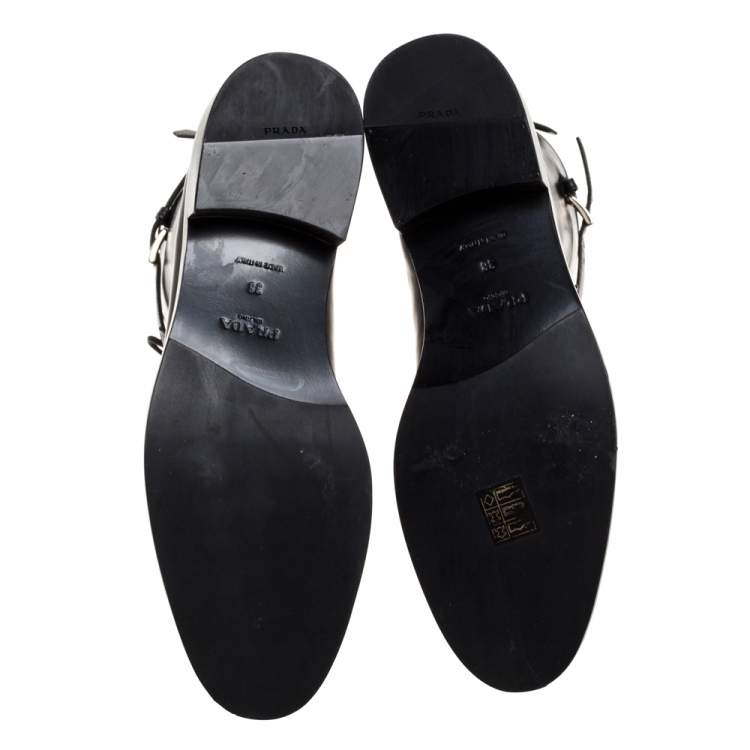 Pre Owned Prada Black Leather Combat Boots Size 38