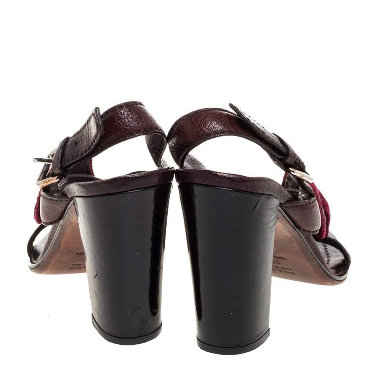 Pre Owned Prada Brown Leather Embellished Cross Strap Slingback Sandals Size 38