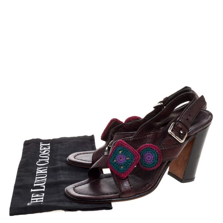 Pre Owned Prada Brown Leather Embellished Cross Strap Slingback Sandals Size 38