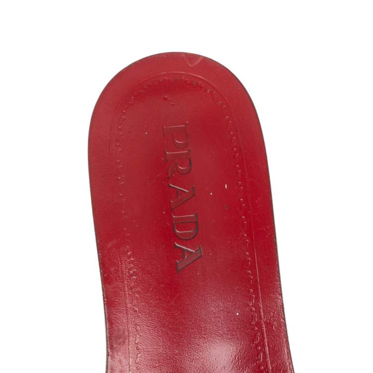Pre Owned Prada Red Patent Leather Studded Flat Slides Size 39