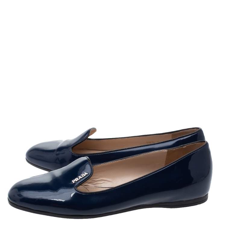 Pre Owned Prada Blue Patent Leather Smoking Slippers Size 37