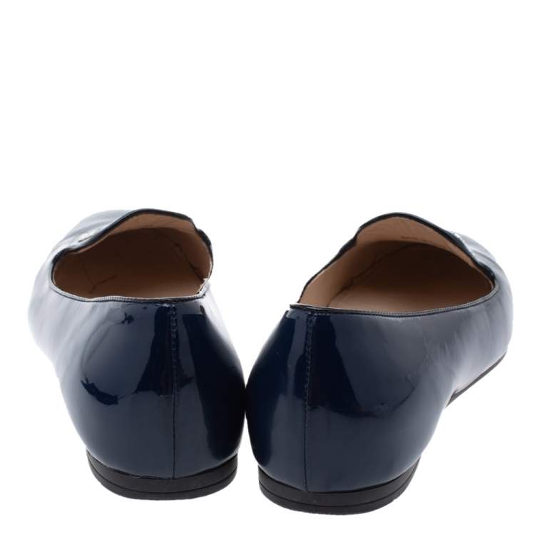 Pre Owned Prada Blue Patent Leather Smoking Slippers Size 37
