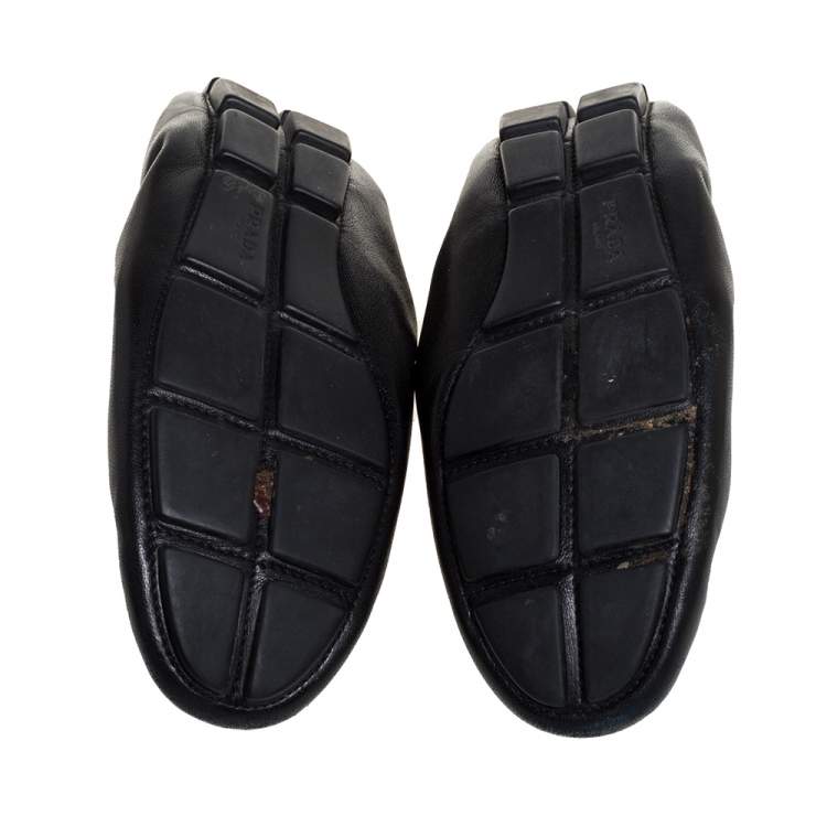 Pre Owned Prada Black Leather Scrunch Loafers Size 40