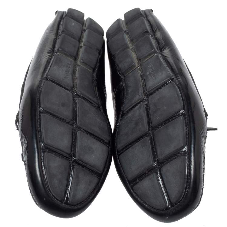 Pre Owned Prada Black Patent Leather Bow Slip On Loafers Size 37.5