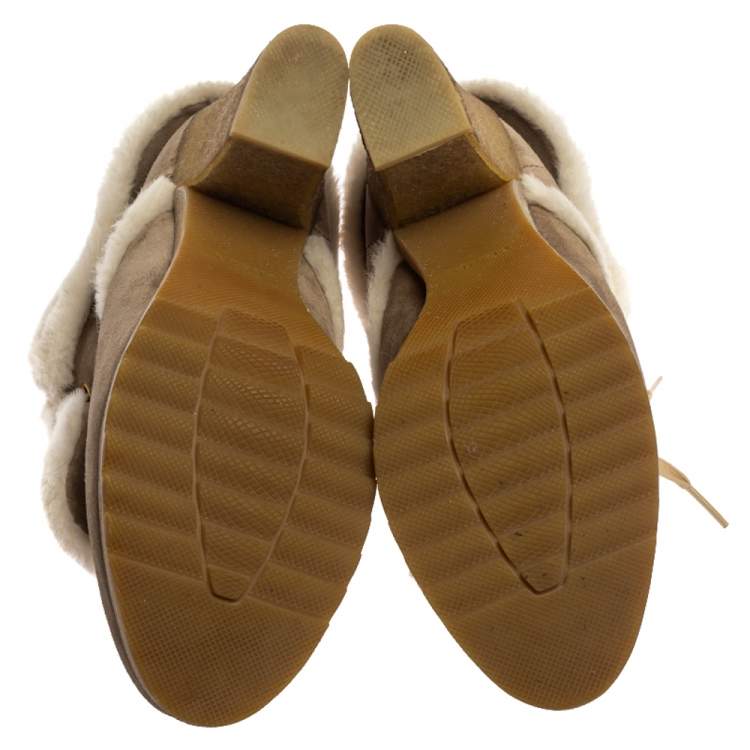 Pre Owned Prada Sport Beige Suede And Fur Shearling Trimmed Ankle Boots Size 40