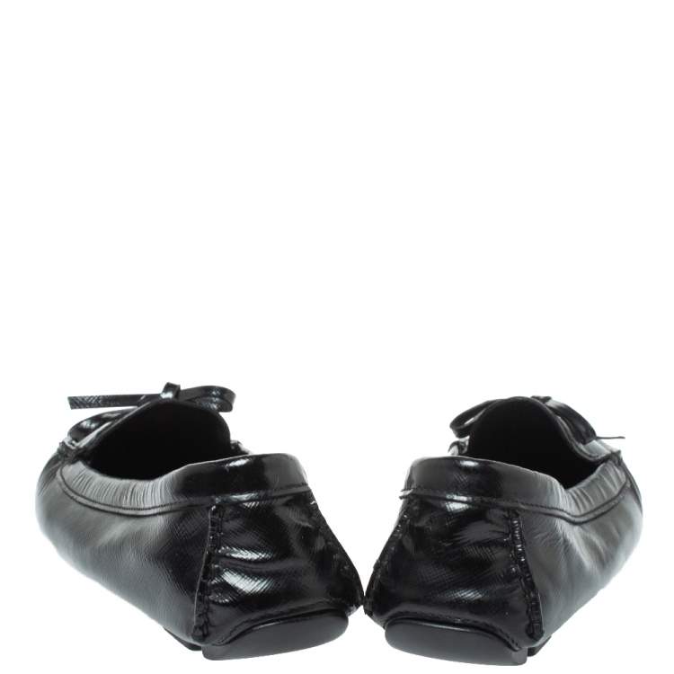 Pre Owned Prada Black Patent Leather Bow Loafers Size 40