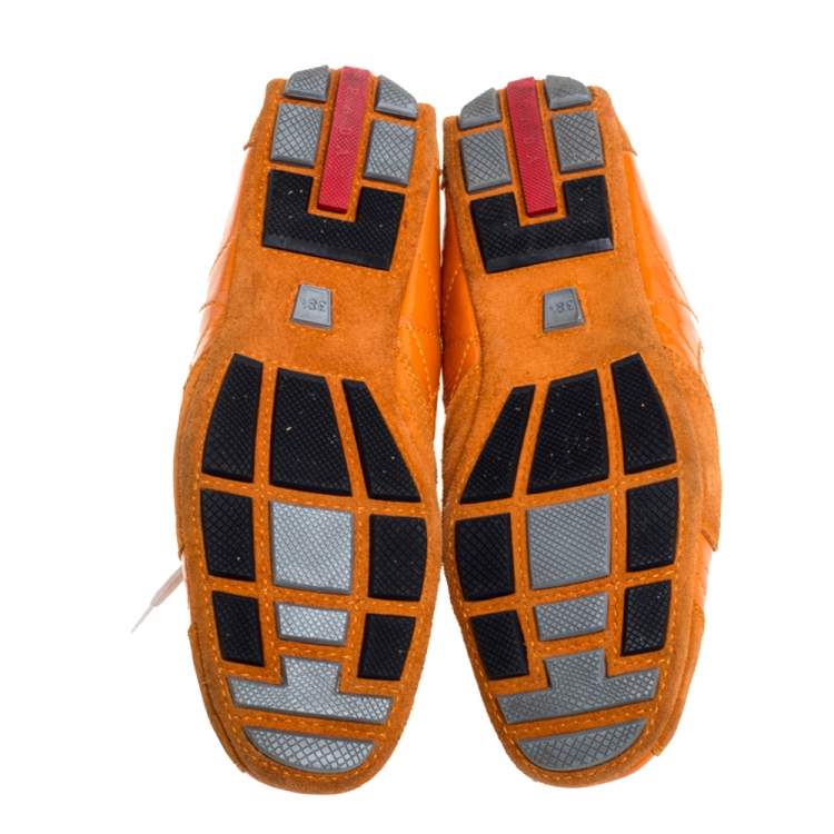 Pre Owned Prada Orange Suede And Patent Leather Vintage Low Top Sneakers Size 38.5