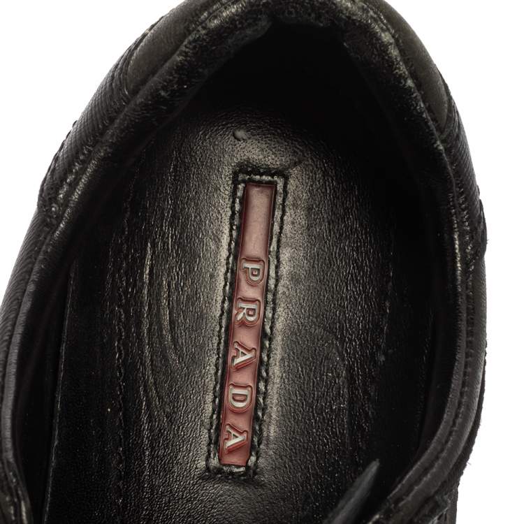 Pre Owned Prada Black Leather and Nylon America's Cup Lace Up Sneakers Size 37.5