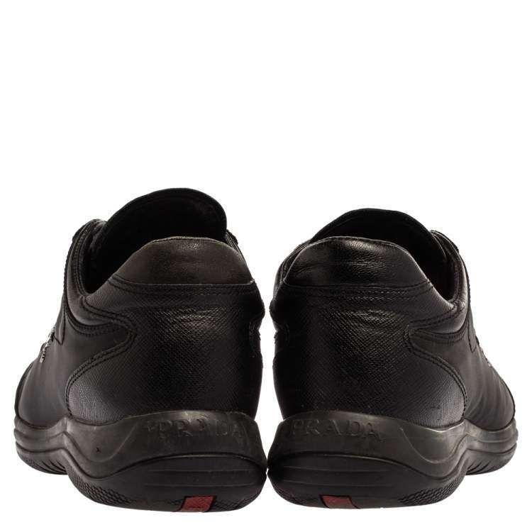 Pre Owned Prada Black Leather and Nylon America's Cup Lace Up Sneakers Size 37.5