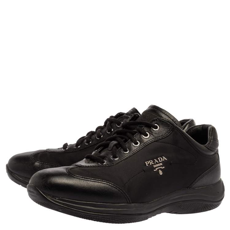 Pre Owned Prada Black Leather and Nylon America's Cup Lace Up Sneakers Size 37.5