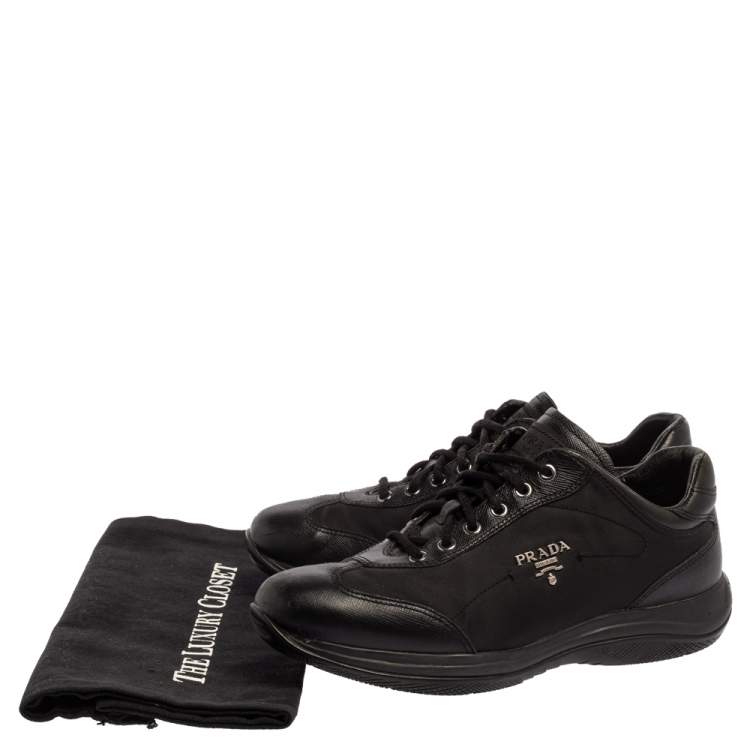 Pre Owned Prada Black Leather and Nylon America's Cup Lace Up Sneakers Size 37.5