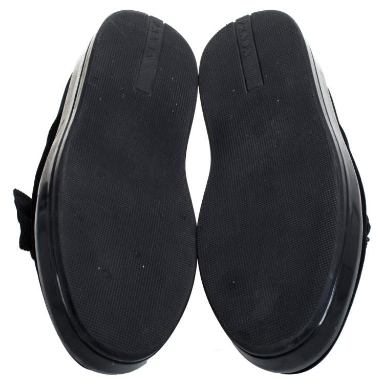 Pre Owned Prada Black Velvet Crystal Embellished Bow Slip On Sneakers Size 38.5