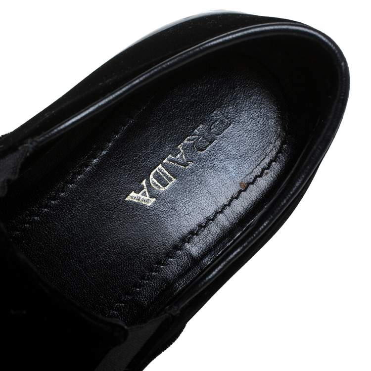 Pre Owned Prada Black Velvet Crystal Embellished Bow Slip On Sneakers Size 38.5