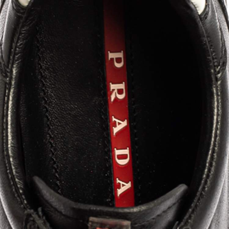 Pre Owned Prada Black Leather/White Leather Low Top Sneakers Size 40