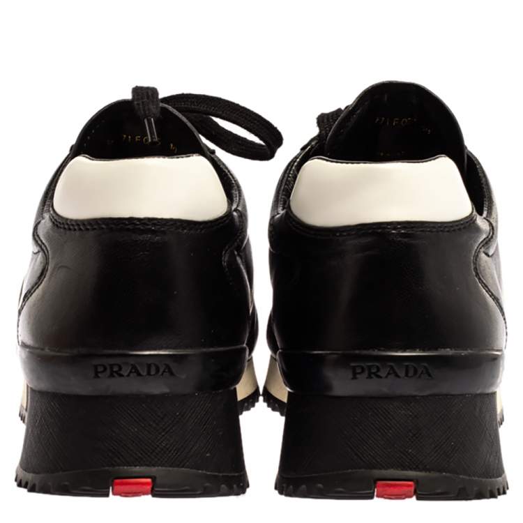 Pre Owned Prada Black Leather/White Leather Low Top Sneakers Size 40