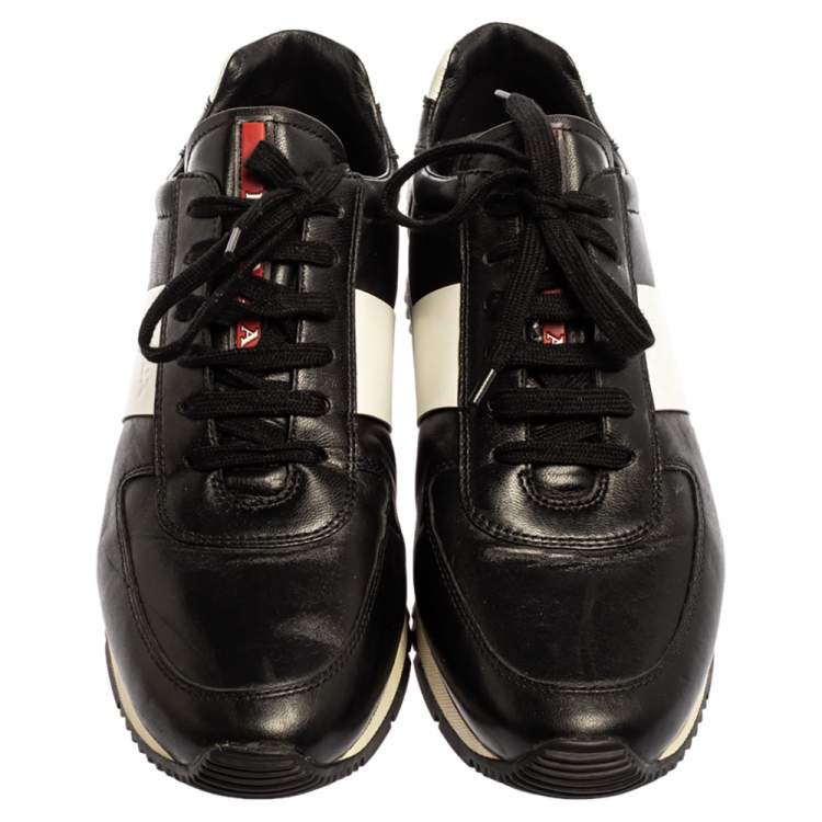 Pre Owned Prada Black Leather/White Leather Low Top Sneakers Size 40