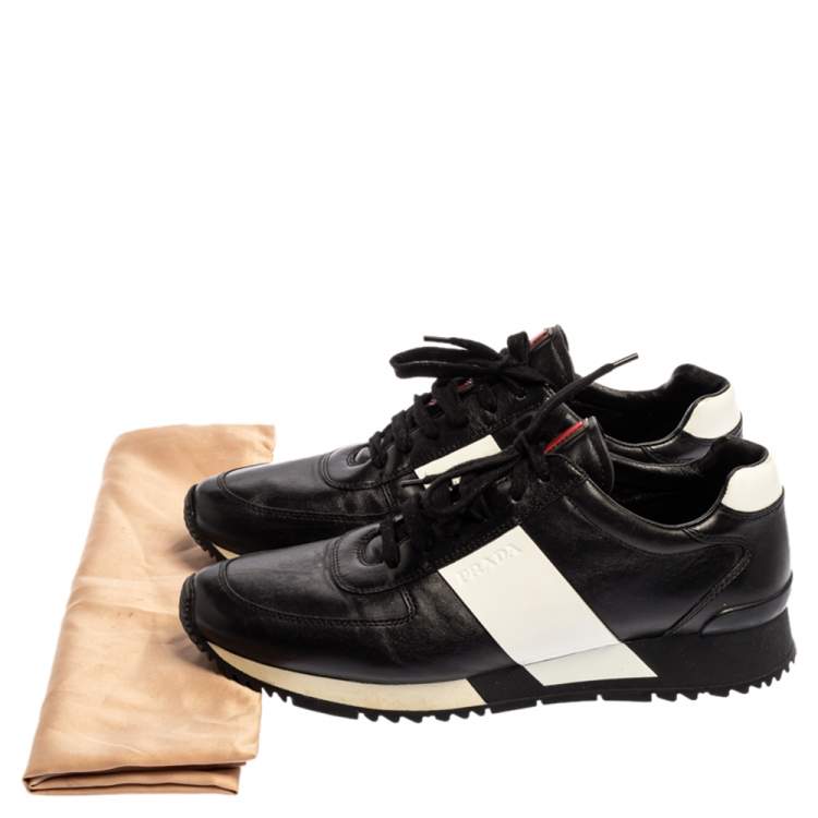 Pre Owned Prada Black Leather/White Leather Low Top Sneakers Size 40