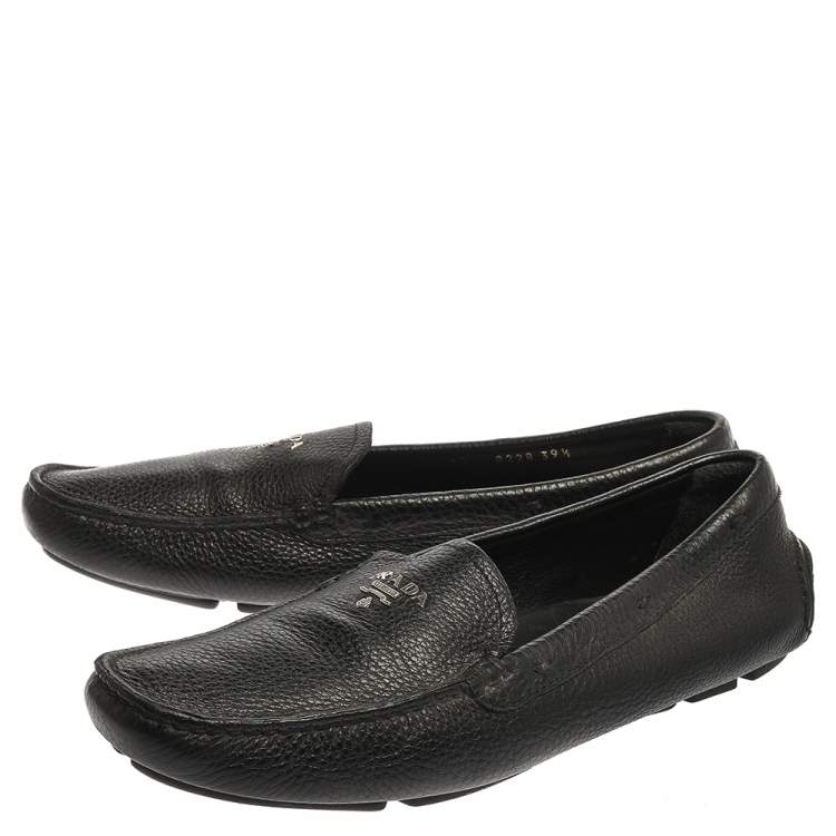 Pre Owned Prada Black Leather Slip On Loafers Size 39.5