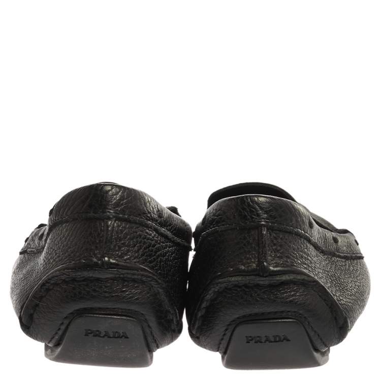 Pre Owned Prada Black Leather Slip On Loafers Size 39.5