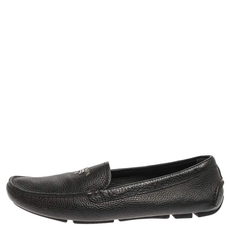 Pre Owned Prada Black Leather Slip On Loafers Size 39.5
