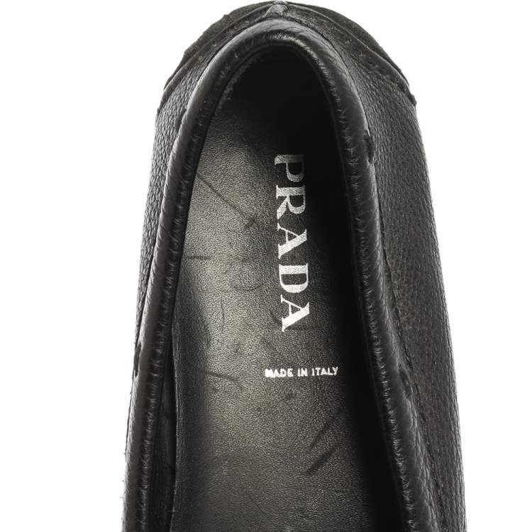 Pre Owned Prada Black Leather Slip On Loafers Size 39.5