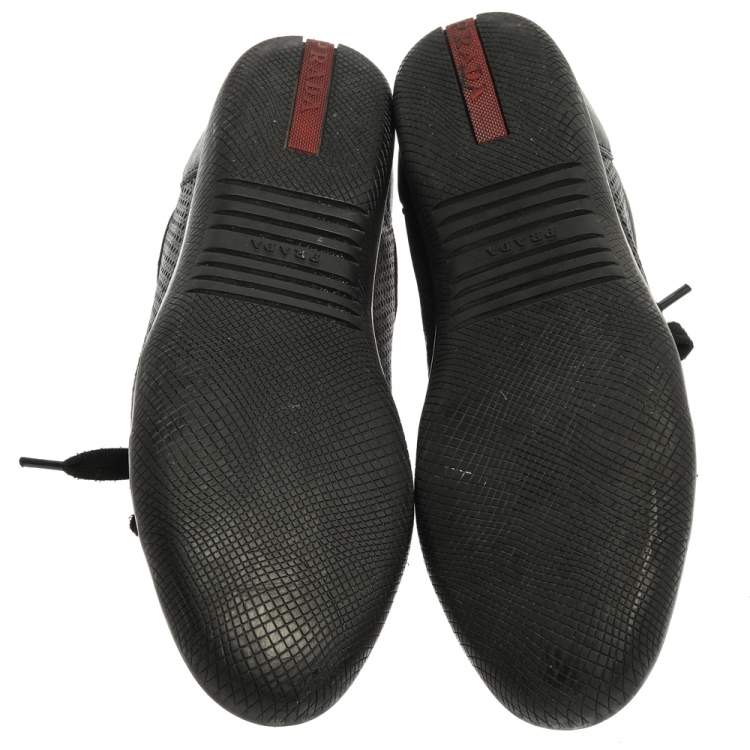 Pre Owned Prada Sports Black Perforated Leather Lace Up Low Top Sneakers Size 38