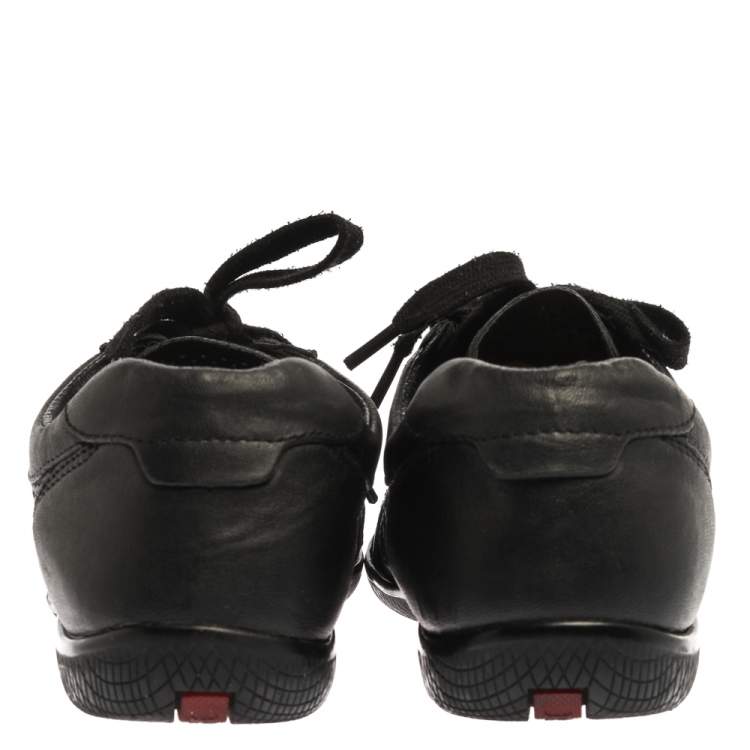 Pre Owned Prada Sports Black Perforated Leather Lace Up Low Top Sneakers Size 38