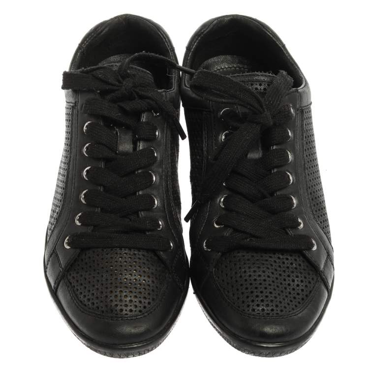 Pre Owned Prada Sports Black Perforated Leather Lace Up Low Top Sneakers Size 38
