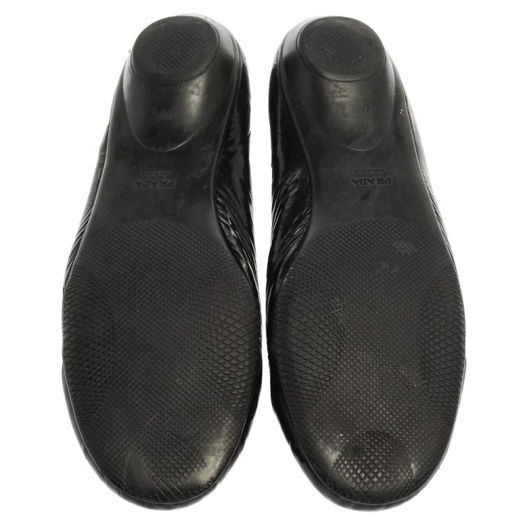 Pre Owned Prada Black Patent Leather Bow Ballet Flats Size 36.5